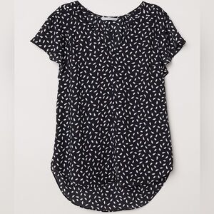H&M Black White Polka Dot Flutter Sleeve Blouse Womens 10 Loose Fit